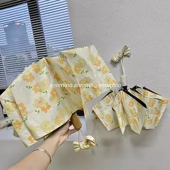 Зонт из молочной пены Flower field для женщин, автоматический, солнцезащитный, дождевой, двухцелевой, виниловый, тройной, солнцезащитный зонт