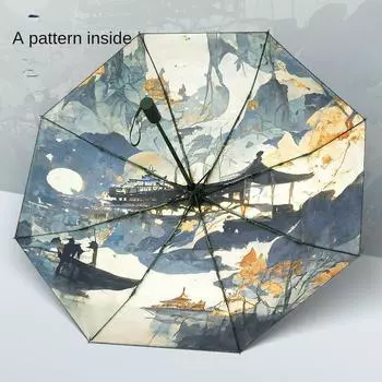 Зонт Jiangfeng для рыбалки, огня и ветра, полностью автоматический складной ретро солнцезащитный зонт двойного назначения, анти-ультрафиолетовый зонт Style 1 Manual