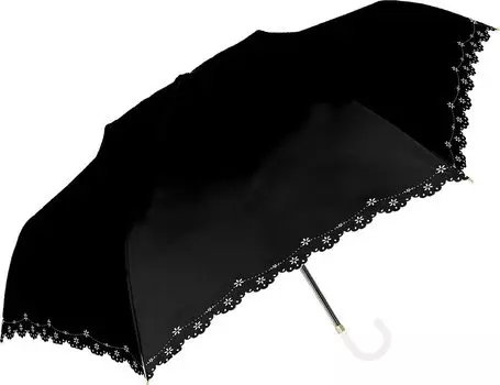 Зонт Nakatani UV petit flower, термообработанный, черный, ребристый, стекловолокно, 55 см [923-044] Открывается вручную чёрный