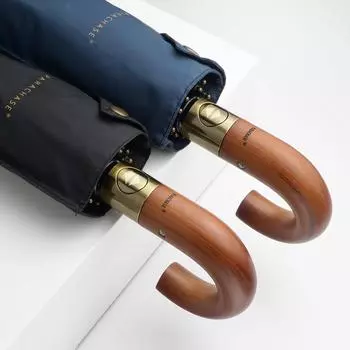 Зонт от дождя автоматический деревянный изогнутая ручка деловой зонт Design Corporation 10K ветрозащитный большой складной зонт мужской тёмно-синий