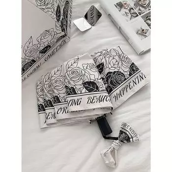 Зонт от дождя и солнца, двойной назначения, черный клеевой солнцезащитный зонт, складной ручной козырек от солнца с цветами на поверхности