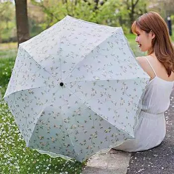 Зонт от солнца для женщин, защита от солнца, защита от ультрафиолета, двухслойная кружевная вышивка, двойное использование от солнца и дождя, Fresh Goddess, черный