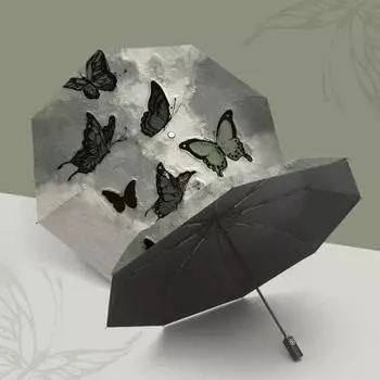 Зонт от солнца National Wind Sunny Rainy Dual Use полностью автоматический складной с защитой от ультрафиолета, черный клейкий зонт от солнца для студентов, женский зонт