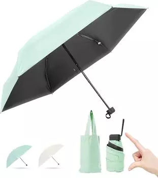Зонт от солнца Складной УФ-фильтр отсечки скорости полностью нагревается компактный складной УФ-ветер вода подходит как для солнца, так и для удобного дня [УФ 100, затемнение, мятный зеленый