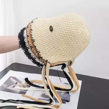 Зонт от солнца, солнцезащитный крем, пляж, шляпа от солнца, полое дышащее плетение, маленькая длинная веревка, показывающая лицо, ведро, шляпа рыбака 56-58cm Adjustable