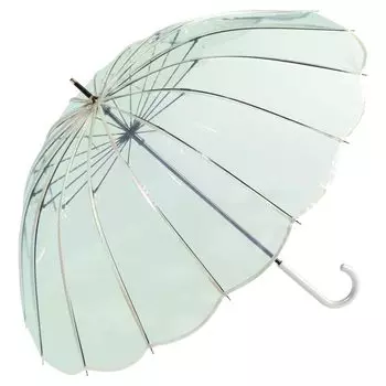 Зонт русалка мятный длинный зонт спицы 55 см езда на работу в школу путешествия стильный милый блестящий жемчужный ракушка [2025] Wpc. [Виниловый зонт] Женский мятный