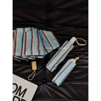 Зонт с длинной ручкой, полосатый зонт в стиле ретро для женщин, солнечный, дождливый, мятный, манбо, автоматический солнцезащитный зонт с УФ-затенением