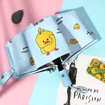 Зонт с защитой от ультрафиолета, усиленный, для девочек-студенток, желтый зонт в виде утки, складной зонт двойного назначения