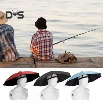 Зонт-шляпа с защитой от ультрафиолета 69 см, солнцезащитный зонт без рук с эластичной повязкой на голову, водонепроницаемый складной зонт для детей и взрослых на открытом воздухе для рыбалки небесно-голубой