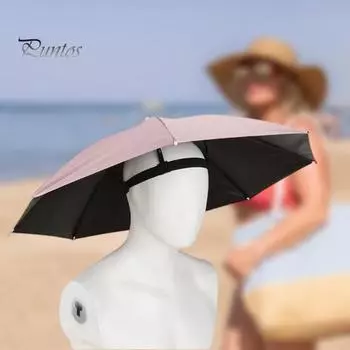 Зонт-шляпа с защитой от ультрафиолета 69 см, солнцезащитный зонт без рук с эластичной повязкой на голову, водонепроницаемый складной зонт для детей и взрослых на открытом воздухе для рыбалки чёрный