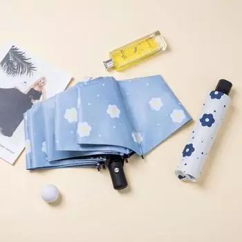 Зонт складной черный тройной, автоматический, для солнца и дождя