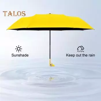 Зонт тройного сложения с деревянной ручкой в виде головы утки, солнцезащитный зонт, ветрозащитный, легкий, с защитой от ультрафиолета, складной зонт от солнца и дождя, дорожный мини-карманный розовый