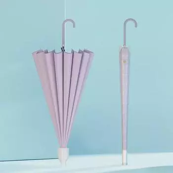 Зонт в японском стиле в стиле ретро, однотонный: Автоматический, с длинной ручкой, 16 костей, водонепроницаемый, с прямой стойкой для женщин 58.5cm, 16 Ribs