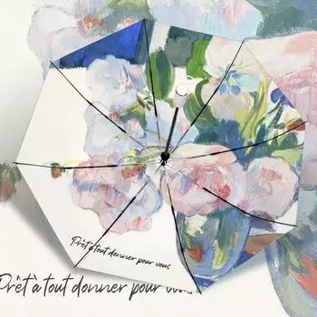 Зонт женский автоматический складной из титаново-серебряного высококачественного масляного рисунка с защитой от солнца и ультрафиолета