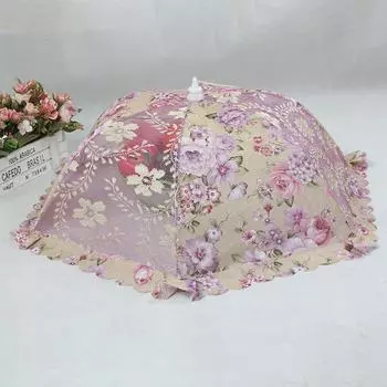 Зонтичный стиль, пылезащитный сетчатый чехол для стола, защищенный от мух и необрастающий, чехол для обеденного стола, чехол для еды, модная кружевная сетчатая ткань, складной чехол для посуды розовый