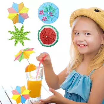 Зонтики для напитков Коктейльные палочки - Коктейльные зонтики для напитков, бумажные зонтики Коктейльные зубочистки для тропических гавайских пляжных украшений для вечеринок у бассейна разноцветный