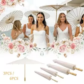 Зонтики для свадебного фото косплея реквизит бумага деревянная ручка китайский винтаж DIYбелый зонт летняя вечеринка пляж декор подарок