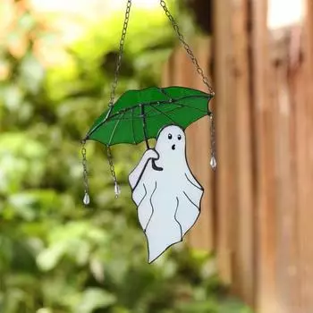 Зонты на Хэллоуин, привидение, подвесное украшение для дома, офиса, помещения, улицы, витражное стекло, мультяшное привидение, настенное подвесное украшение для окна фиолетовый
