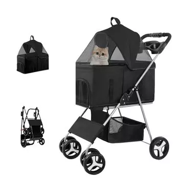 ZOOBLY Pet Отдельный питомец Малая грузоподъемность Передние колеса вращаются Задний тормоз колеса тележка для переноски собак для кормления идущая дорожная тележка, тип, чёрный