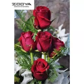 ZOOYA 3D Алмазная вышивка Картина Вышивка крестом Круглый горный хрусталь Картина Цветы