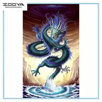 ZOOYA 3D Алмазная вышивка Картина Вышивка крестом Круглый горный хрусталь Картина Дракон