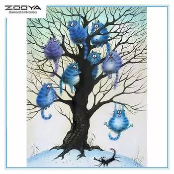 ZOOYA DIY 3D Алмазная картина «Кошки и дерево» Вышивка крестиком Домашний декор