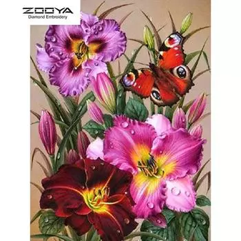 ZOOYA DIY 3D круглая алмазная живопись цветы и бабочка вышивка крестиком домашний декор