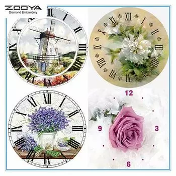 ZOOYA DIY 5D полная круглая алмазная живопись цветы и часы Алмазная вышивка крестиком домашний декор