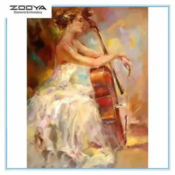 ZOOYA DIY 5D Полный дрель Алмазная картина Виолончель Женщина Вышивка Крестом Мозаика Домашний Декор Подарок