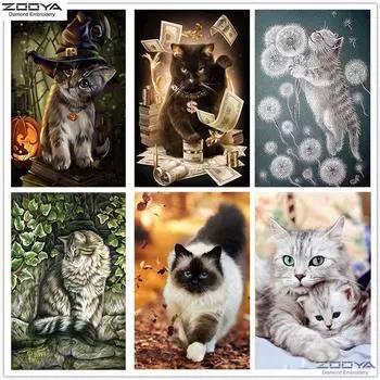 ZOOYA DIY 5D Полный дрель Алмазная картина Кошка Животное Искусство Вышивка Крестом Мозаика Домашний Декор Подарок