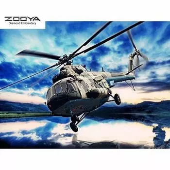ЗООЯ DIY 5D Полный Круглый Алмазная Картина Боевой Вертолет Вышивка Крестом Ремесло Стежок Домашний Декор