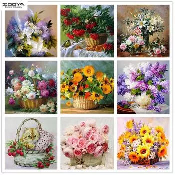ZOOYA DIY Полный дрель Алмазная картина Цветы Искусство Вышивка Крестом Мозаика Домашний Декор Подарок