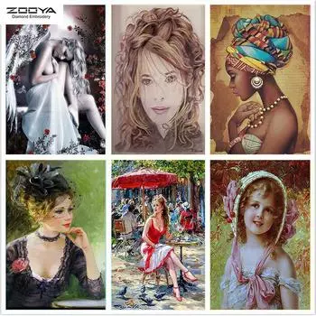 ZOOYA DIY Полный дрель Алмазная картина Женщина Искусство Вышивка Крестом Мозаика Домашний Декор Подарок