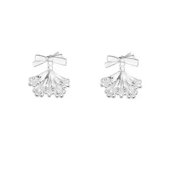Zoozmini Bows Lace Unique Stud Earrings Niche Design Classy Earrings Back-Mounted Silver Earrings for Women Bows