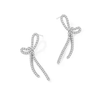 Zoozmini Full of Crystals Bow Ear Studs Women Niche Design Sense Earrings Light Luxury High-Grade Sense Square round Face Ear Rings Stud Earrings
