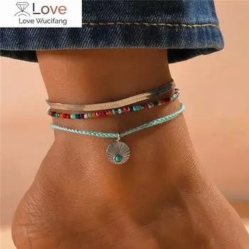 Zoshi 3 шт. / комплект, богемные ножные браслеты-цепочки для женщин и девочек, летние, ручная работа, бисер, веревочный браслет на ногу, пляжные украшения