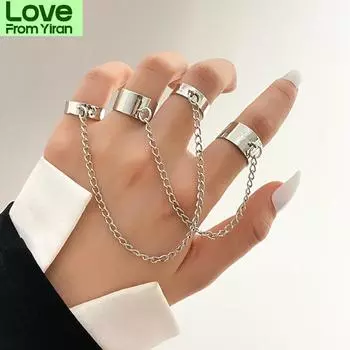 Zovoli Punk Cool Hiphop Chain Rings Multi-Layers Adjustable Open Finger Rings Set Alloy Man Rings For Women Party Gift Jewelry Resizable