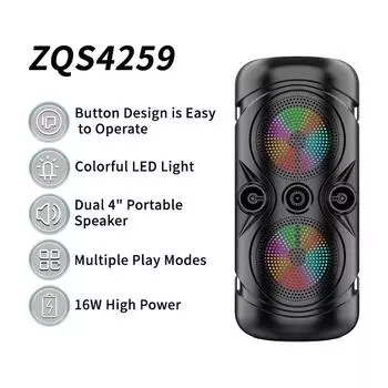 ZQS-4259 Портативный беспроводной Bluetooth-динамик для дома, бас, высококачественный светодиодный динамик с радио/USB/TF-картой/микрофоном