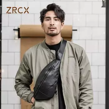 ZRCX Мужская нагрудная сумка из натуральной кожи, сумка через плечо, повседневная поясная сумка первого слоя из воловьей кожи, модная мужская сумка чёрный