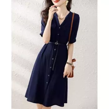 Зрелая и элегантная облегающая талию юбка для похудения в летнем новом темпераменте с поясом для похудения средней длины платье S