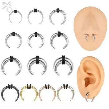 ZS 1 шт., 1,2–10 мм, толстое кольцо в форме бычьего рога из нержавеющей стали для носа, мужские пирсинги большого калибра, расширители ушей, серьги для пирсинга перегородки Silver-1.2X8MM