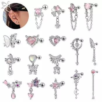 ZS 1 шт. 20 г милые серьги-гвоздики в форме сердца для детей и женщин, розовые серьги с кристаллами CZ, хрящ уха, спираль, раковина, пирсинг, ювелирные изделия Style 5