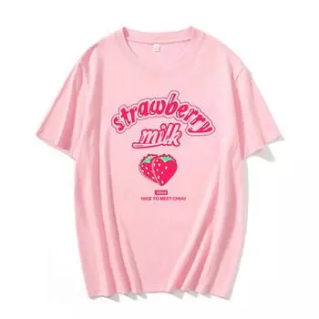 ZSIIBO розовая футболка с короткими рукавами и сердечками для девочек, короткая футболка с надписью «клубника», простая повседневная короткая футболка, оригинальная одежда одного тысячелетия из Южной Кореи S