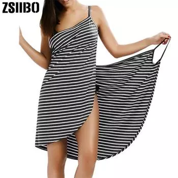 ZSIIBO сексуальное женское полосатое платье с бретелькой на бретельках, женское платье-топ, длинная юбка, пляжное платье S чёрный