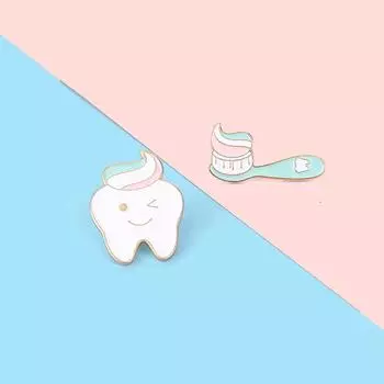 Зуб и зубная щетка, эмалированные булавки, подмигивающая улыбка, зубные броши, значки для стоматолога