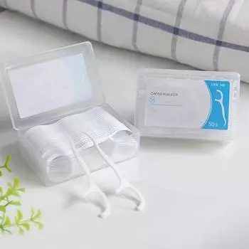 Зубная нить 50 шт., сверхтонкая зубная нить, одноразовая зубная нить, чистящий зажим, стойка для зубной нити для ухода за зубной нитью, 50 шт., One Size белый