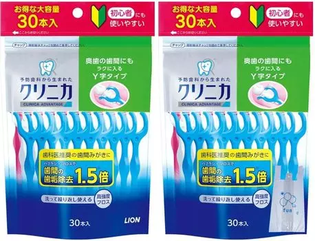 Зубная нить Clinica Advantage Mint 30 шт. x 2 всего 60 пластиковый пакет включен Y-образные пакеты, шт.,