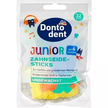 Зубная нить Dontodent от DM, Германия, юниор, 32 шт.