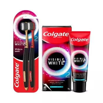 Зубная паста для отбеливания зубов Colgate Visible White O2 - ароматная мята 50 г и ультрамягкая зубная щетка Colgate Visible White O2 - 2 шт. Whitening Toothpaste, 50g