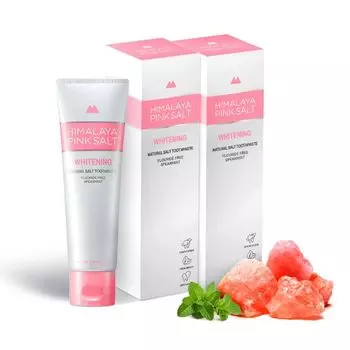 Зубная паста HIMALAYA PINKSALT 113 г x 2 шт. Гималайская каменная соль Устранение неприятного запаха изо рта Со вкусом мяты Отбеливающая Корейская Без фтора Без фтора